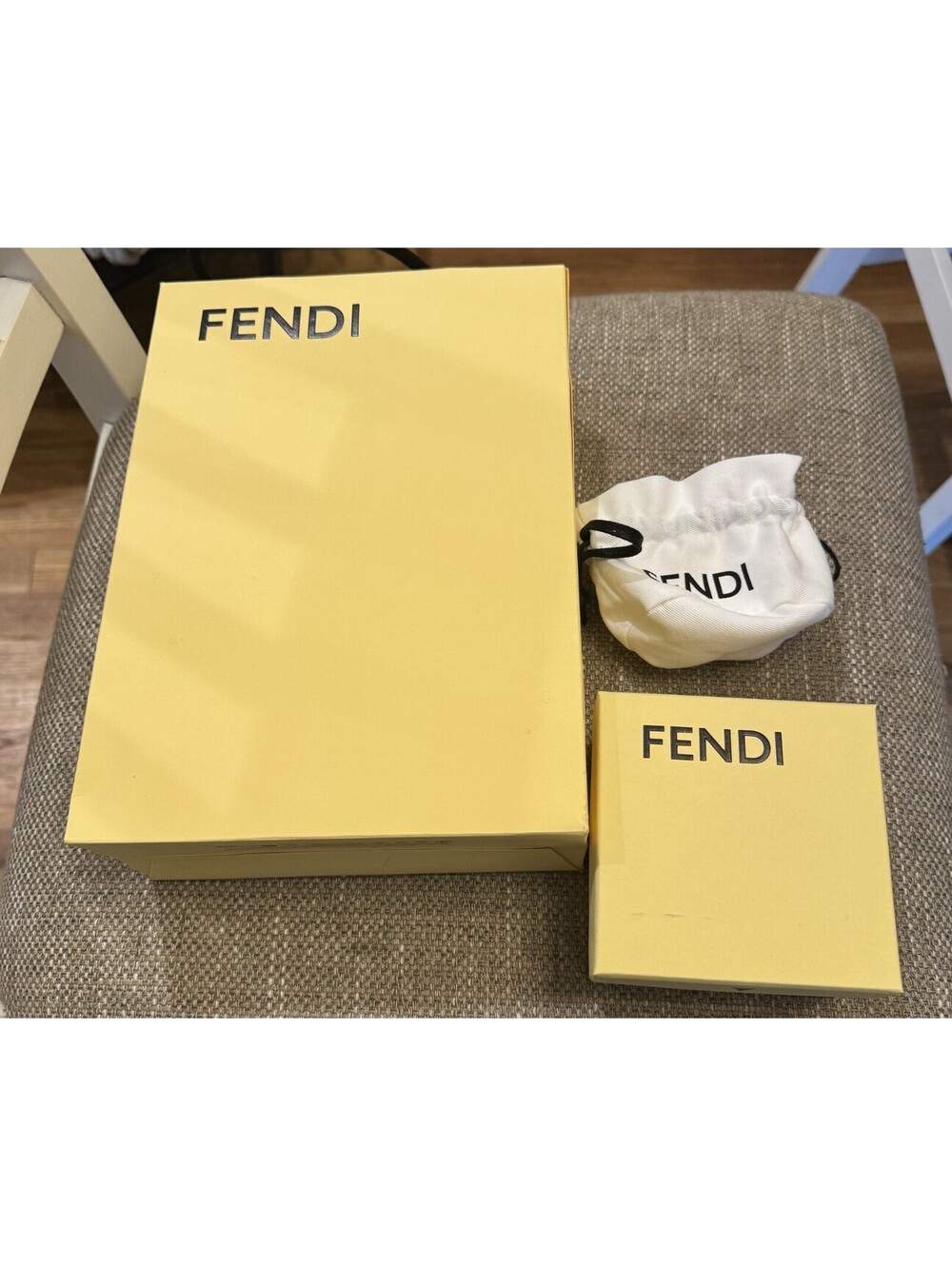 Authentic FENDI Light Yellow Bracelet Box Dustbag & Small Shopping Bag